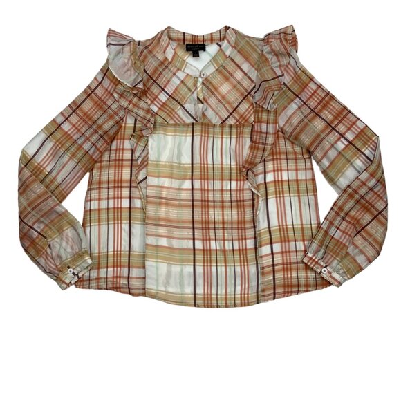 Anthropologie Currant Air Polly Peasant Blouse Top S Plaid Ruffles - Picture 11 of 12